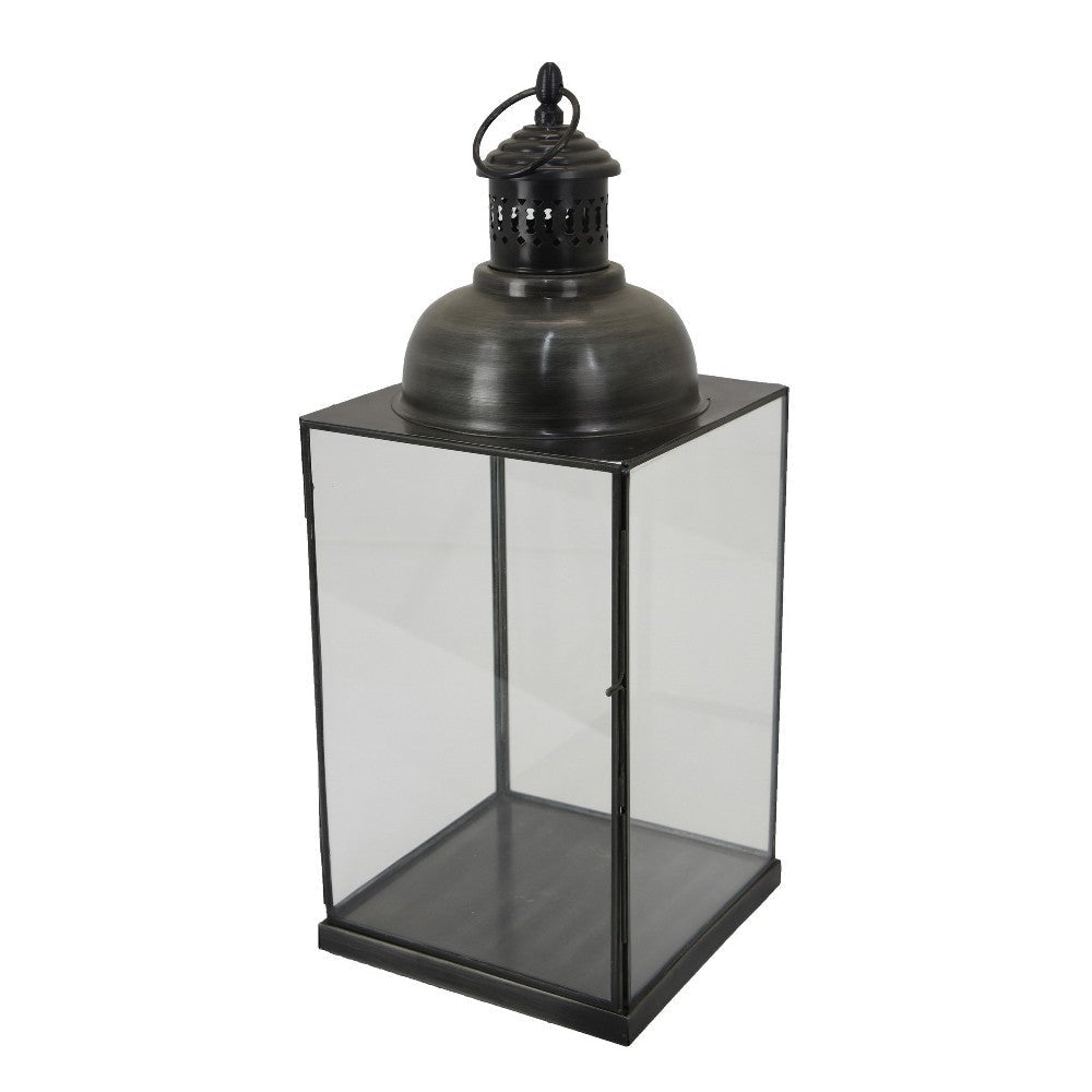 Laila Lantern Black Metal Frame Glass Panels Square Base 20’’ Tall