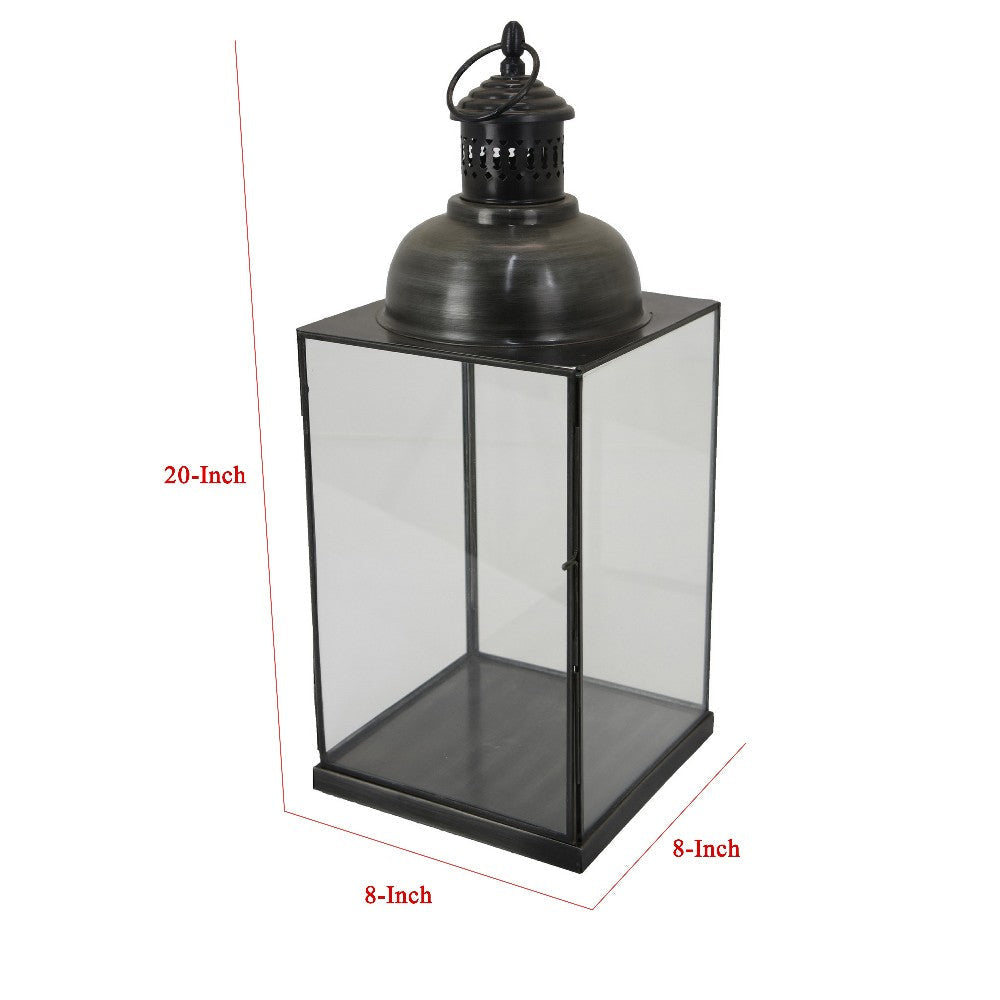 Laila Lantern Black Metal Frame Glass Panels Square Base 20’’ Tall