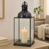 Laila Lantern, Black Metal Frame, Glass Panels, Square Base, 20" Tall