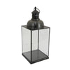 Laila Lantern, Black Metal Frame, Glass Panels, Square Base, 18" Tall