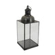 Laila Lantern, Black Metal Frame, Glass Panels, Square Base, 18" Tall