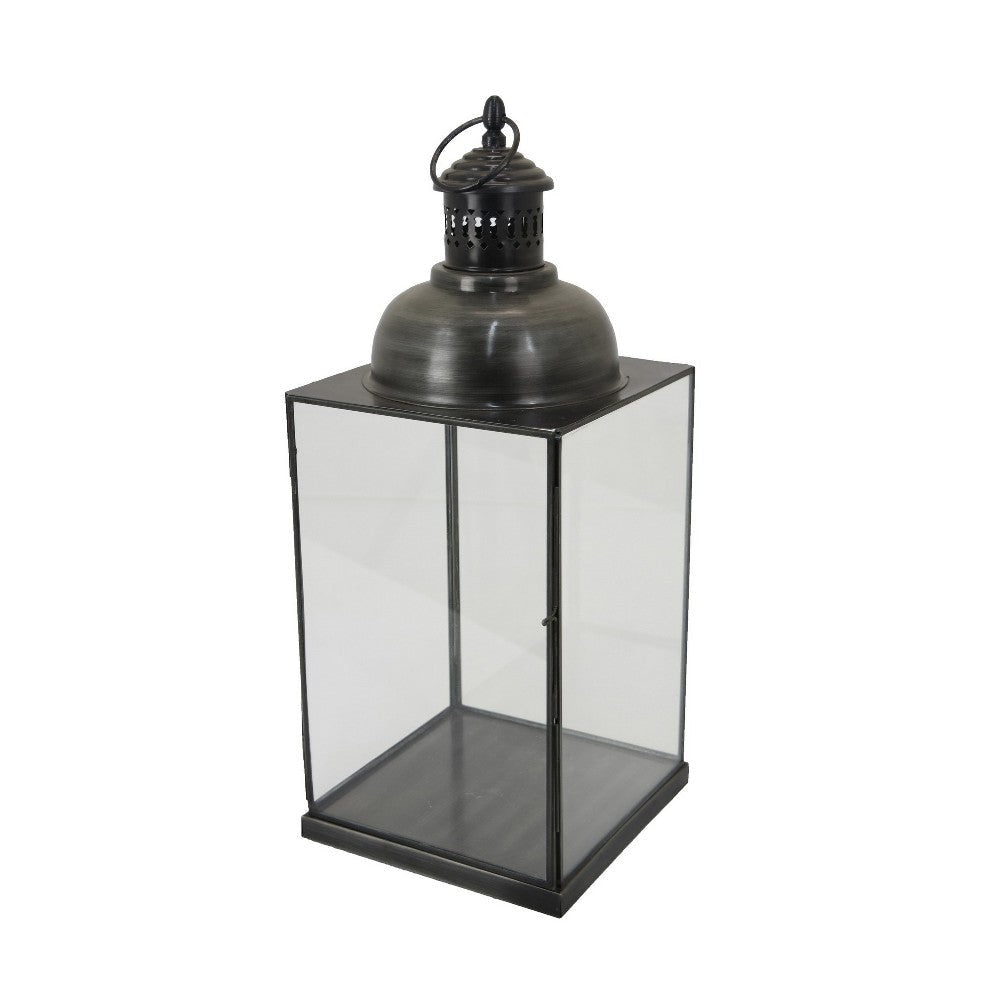 Laila Lantern Black Metal Frame Glass Panels Square Base 18’’ Tall