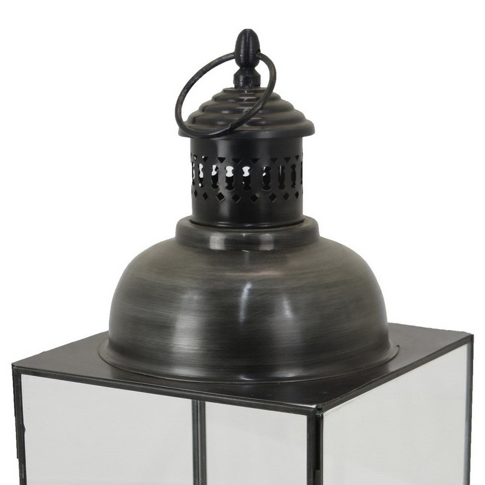 Laila Lantern Black Metal Frame Glass Panels Square Base 18’’ Tall