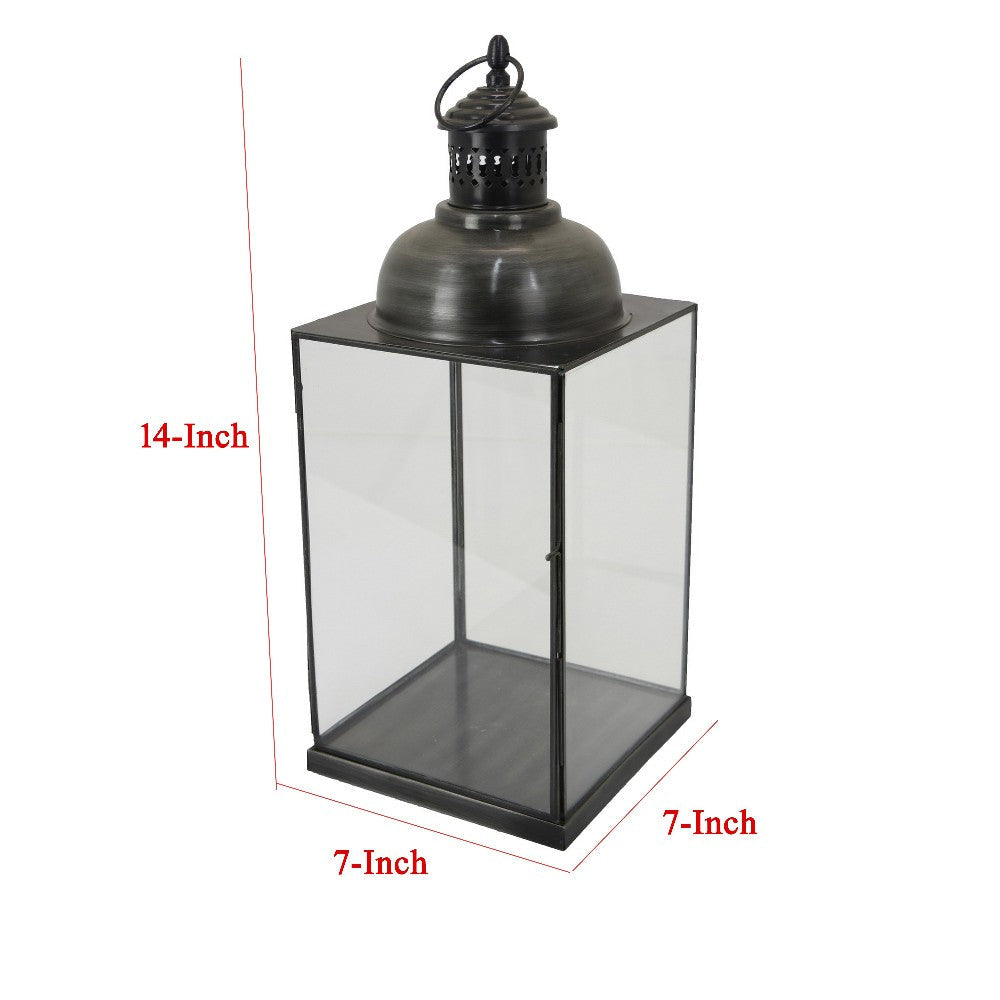 Laila Lantern Black Metal Frame Glass Panels Square Base 18’’ Tall