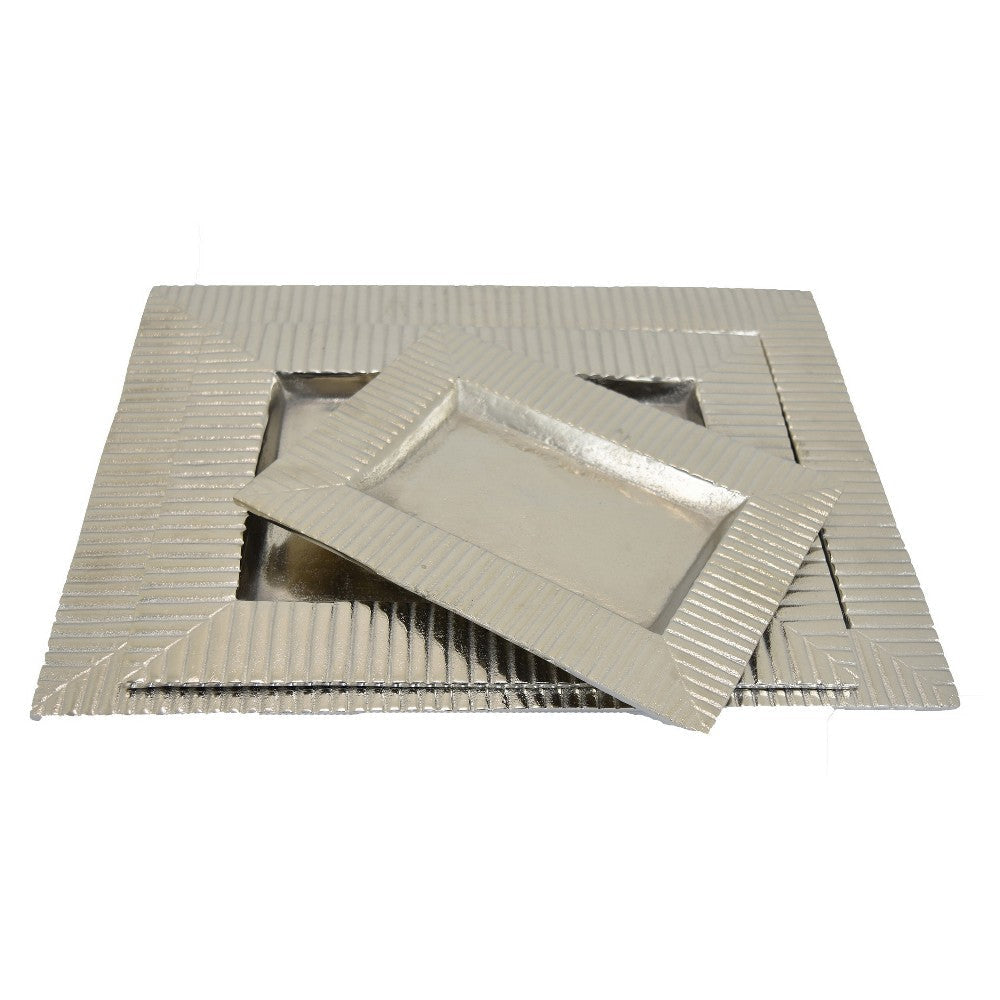 Nancy Tray Set of 3, Wavy Edges, Silver Metal Frames, Rectangular