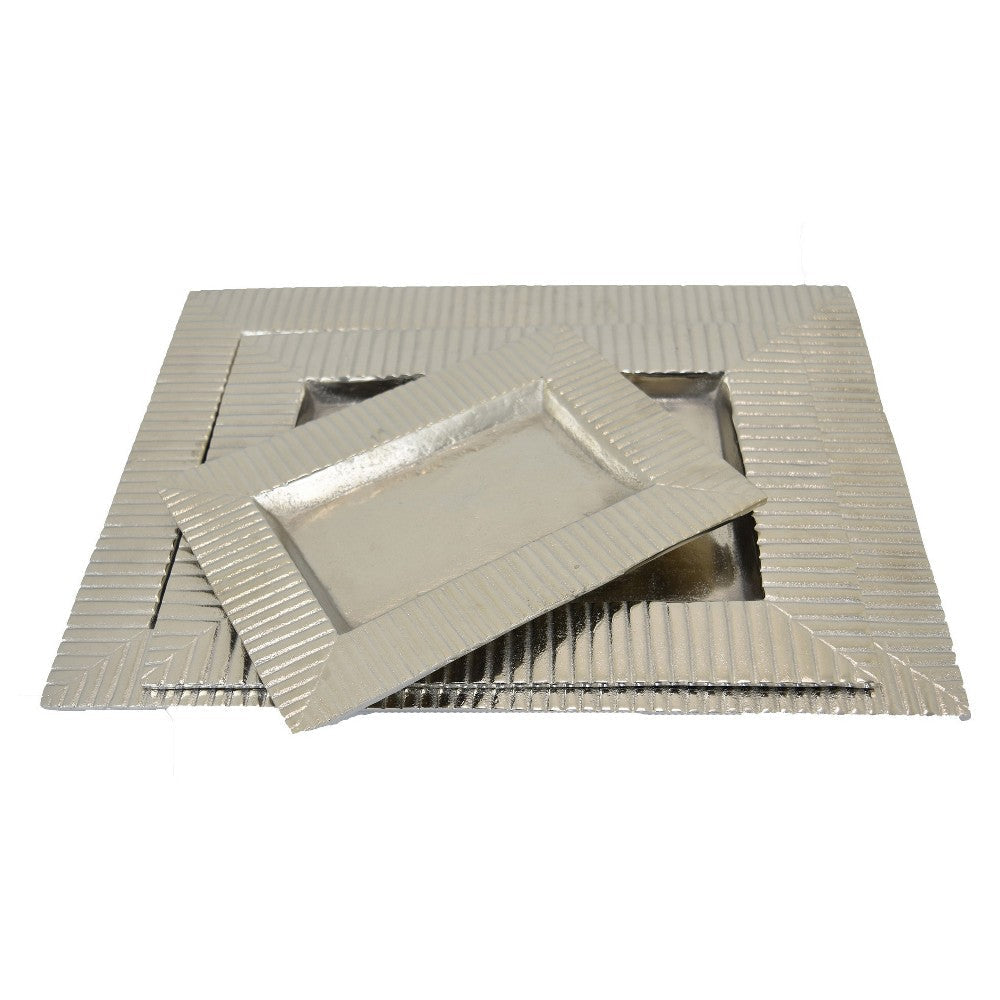 Nancy Tray Set of 3 Wavy Edges Silver Metal Frames Rectangular BM324610