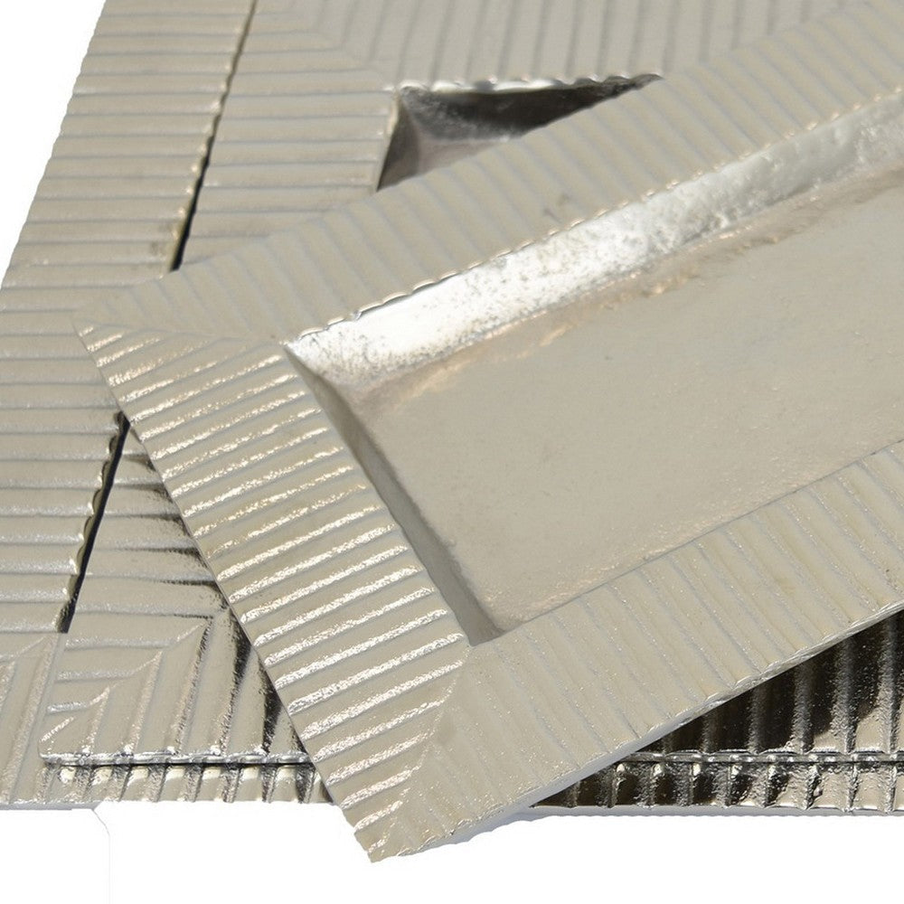 Nancy Tray Set of 3 Wavy Edges Silver Metal Frames Rectangular BM324610