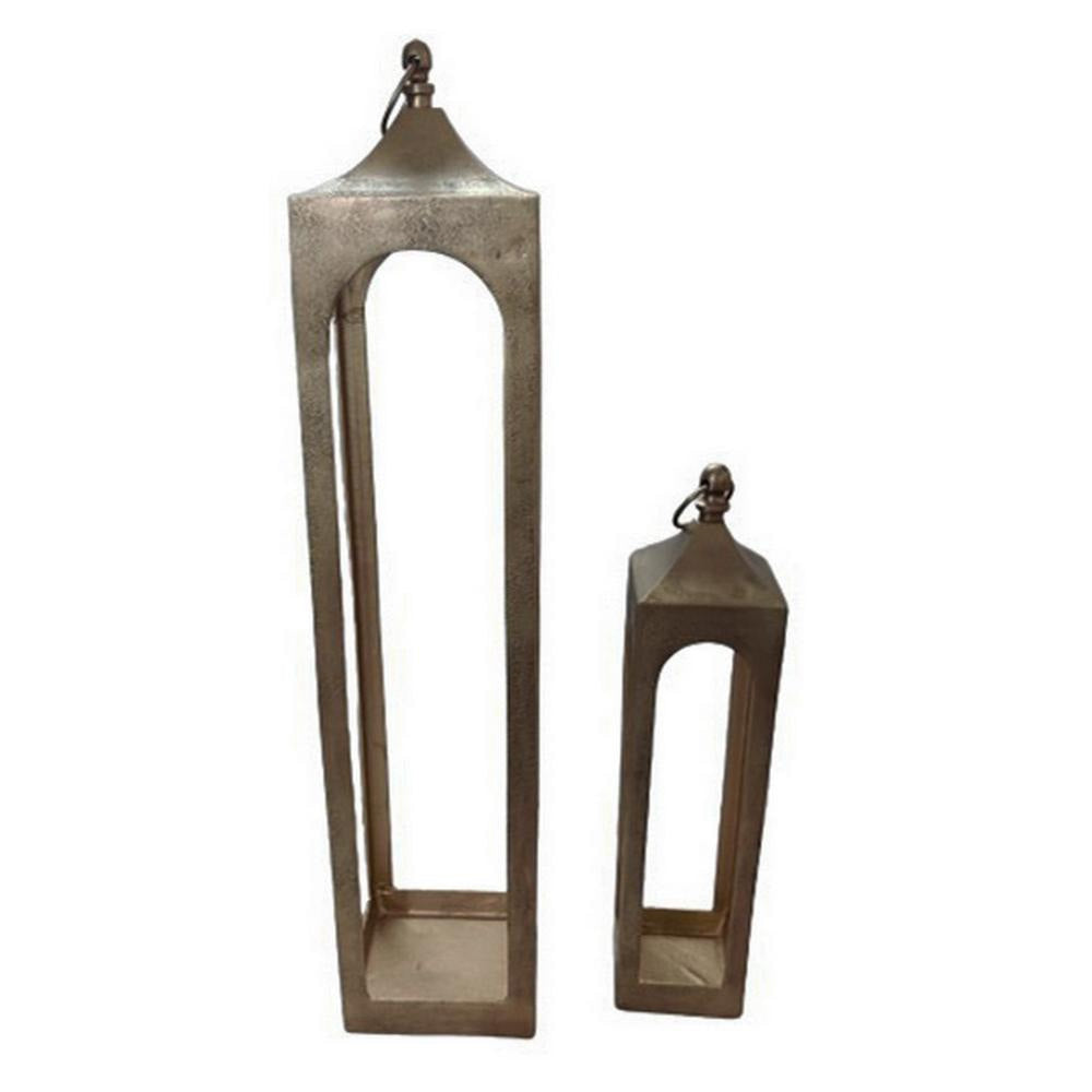 Akira Tabletop Candle Holder Lantern Set of 2 Gold Metal Top Hook BM324614