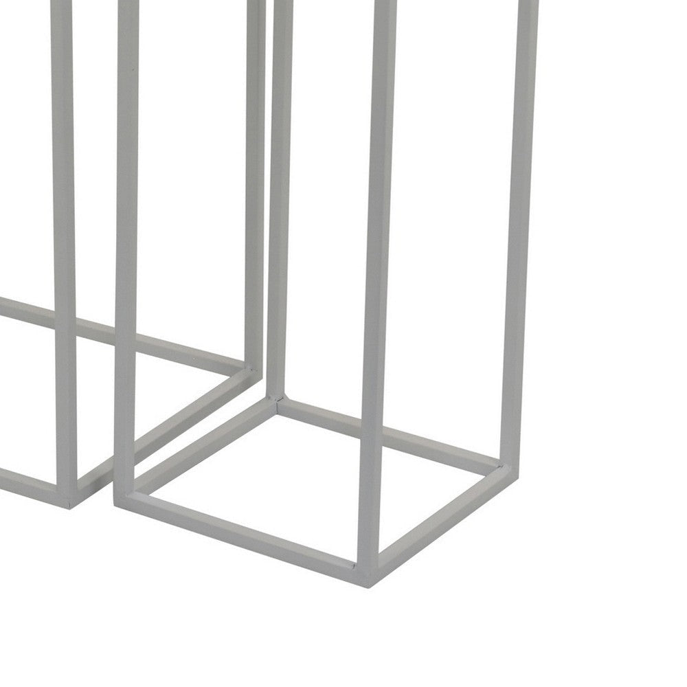 Sano Plant Stand Table Set of 3 Mesh Pattern White Metal Square BM324629