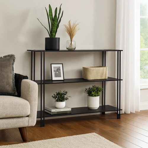 Rasha 3 Tier Storage Rack Rack, Spacious Shelves, Black Metal, 44"