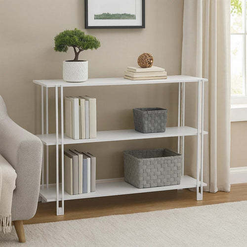 Rasha 3 Tier Storage Rack Rack, Spacious Shelves, White Metal, 44"