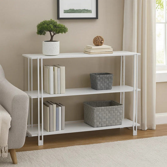 Rasha 3 Tier Storage Rack Rack, Spacious Shelves, White Metal, 44"