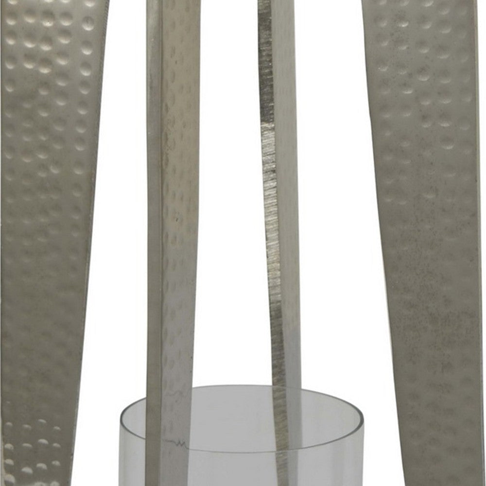 Brie Candle Holder Lantern 27’’ Silver Metal Frame Glass Shade BM324636