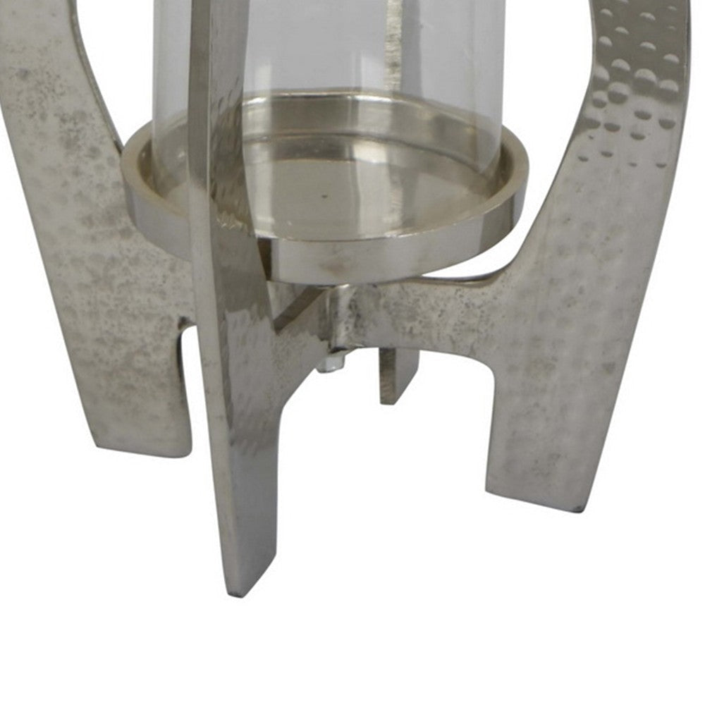 Brie Candle Holder Lantern 27’’ Silver Metal Frame Glass Shade BM324636