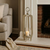 Brie Candle Holder Lantern, 27", Silver Metal Frame, Glass Shade
