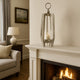 Brie Candle Holder Lantern, 23", Silver Metal Frame, Glass Shade