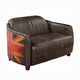 Bran Loveseat, 50", Union Jack Flag, Brown and Gray Top Grain Leather
