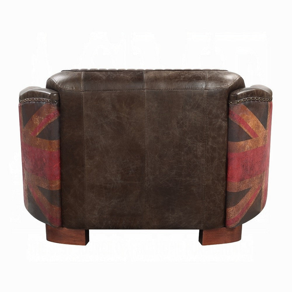 Bran Loveseat 50’’ Union Jack Flag Brown and Gray Top Grain Leather BM324661