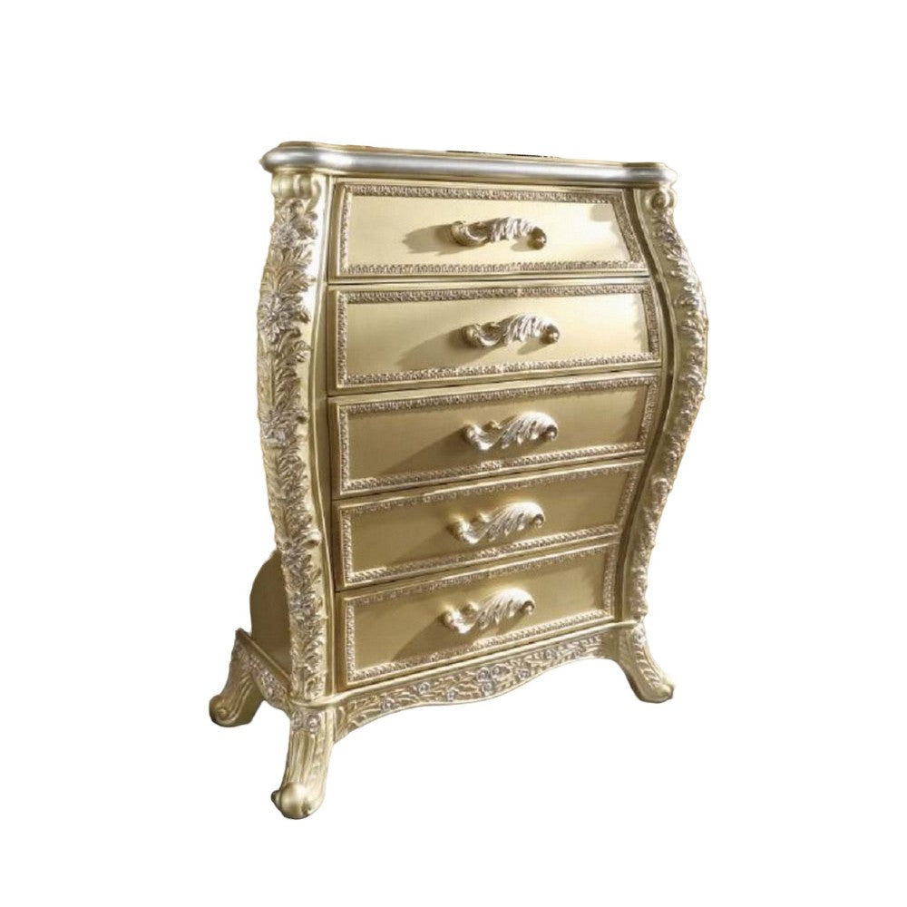 Otis Tall Dresser Chest with 6 Drawers, Classic Scrolled, Gold Wood