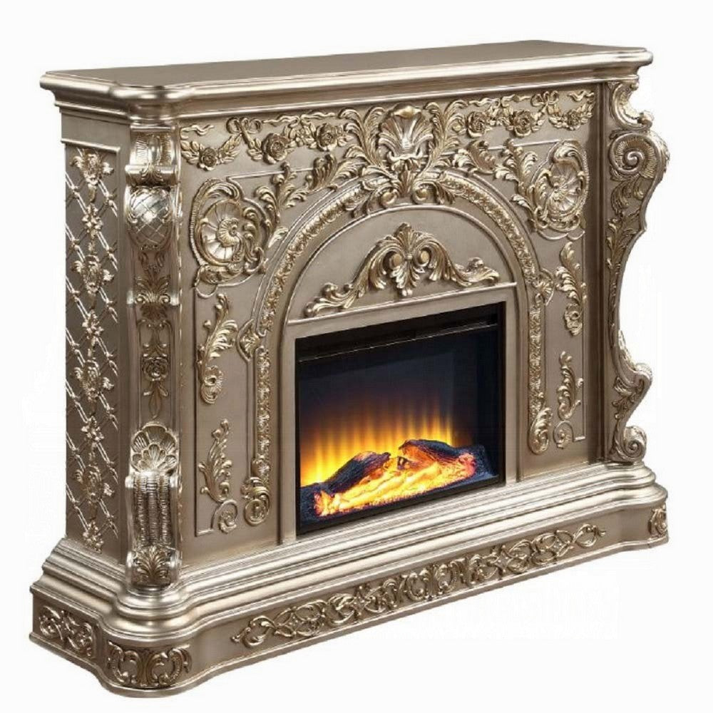 Mas LED Electric Fireplace, Touch Panel, 69 Inch, Classic Silver Resin