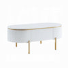 Tyce Oval Coffee Table with Drawer, 47 Inch, Glossy White, Gold Metal
