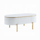 Tyce Oval Coffee Table with Drawer, 47 Inch, Glossy White, Gold Metal