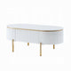 Tyce Oval Coffee Table with Drawer 47 Inch Glossy White Gold Metal BM324667