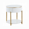 Tyce Side End Table with Drawer 22 Inch Glossy White Gold Metal BM324668