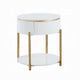 Tyce Side End Table with Drawer 22 Inch Glossy White Gold Metal BM324668