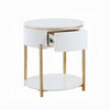 Tyce Side End Table with Drawer 22 Inch Glossy White Gold Metal BM324668