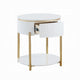 Tyce Side End Table with Drawer 22 Inch Glossy White Gold Metal BM324668