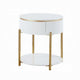 Tyce Side End Table with Drawer 22 Inch Glossy White Gold Metal BM324668