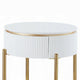 Tyce Side End Table with Drawer 22 Inch Glossy White Gold Metal BM324668