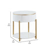 Tyce Side End Table with Drawer 22 Inch Glossy White Gold Metal BM324668