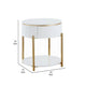 Tyce Side End Table with Drawer 22 Inch Glossy White Gold Metal BM324668