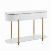 Tyce Sofa Table with Drawer Shelf 47 Inch Glossy White Gold Metal BM324669