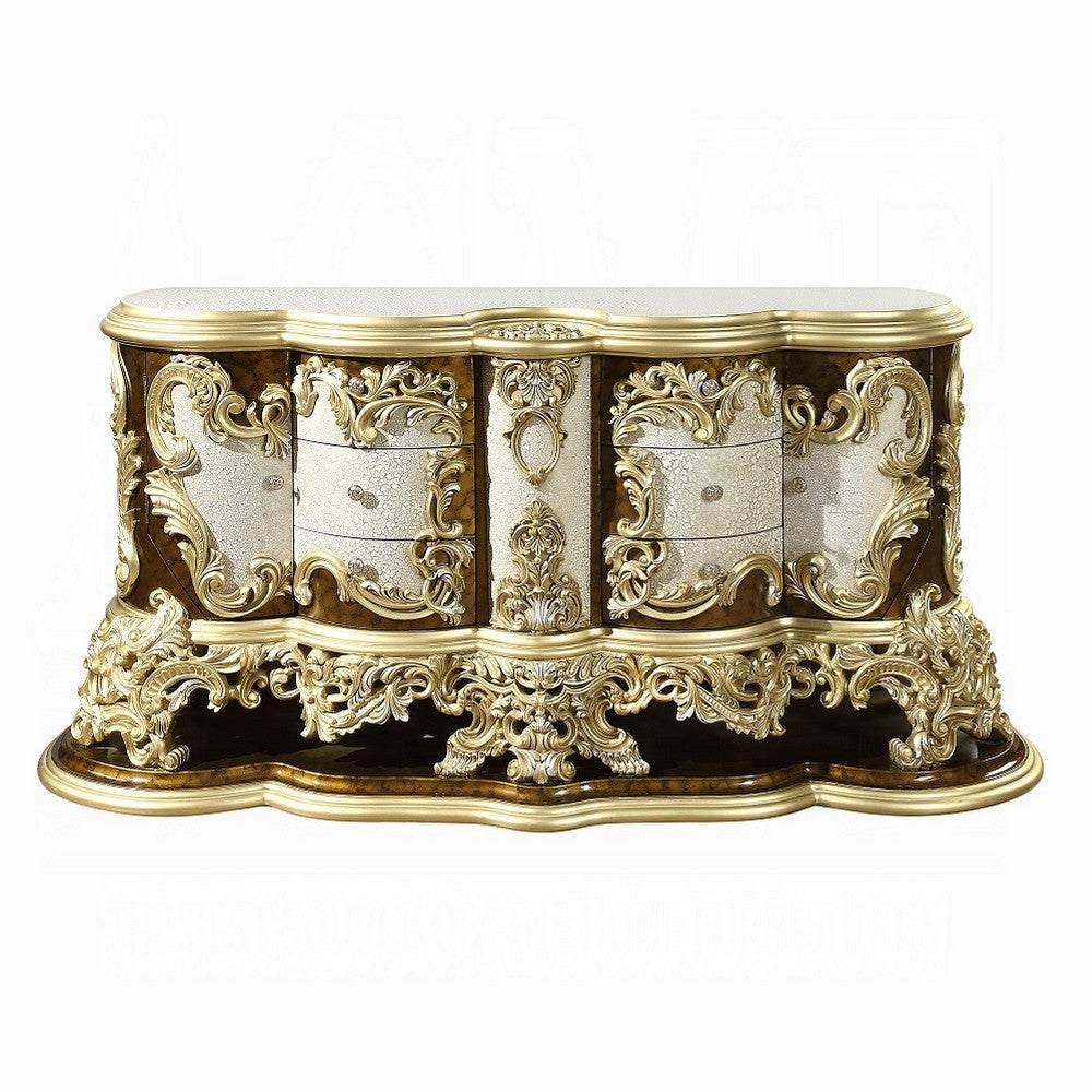 Mara Wide Dresser Chest with 6 Drawers and 2 Doors Gold Brown Wood BM324671