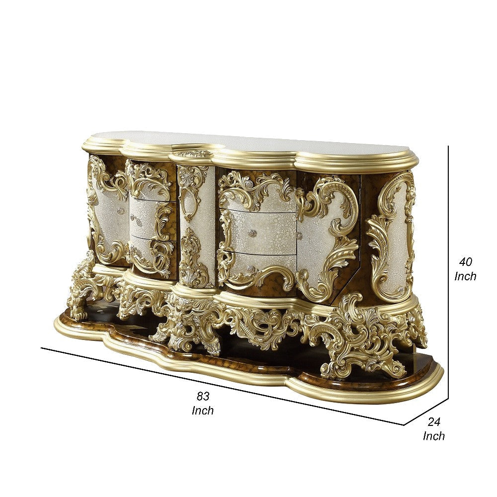 Mara Wide Dresser Chest with 6 Drawers and 2 Doors Gold Brown Wood BM324671