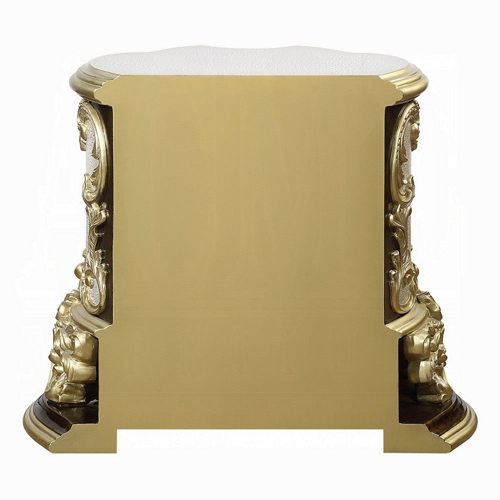 Mara Nightstand 2 Drawers 39’’ Brown Wood and Classic Gold Scrollwork BM324672