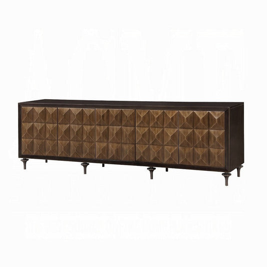 88 Inch Console Cabinet, 5 Doors, Bronze Legs, Espresso Brown