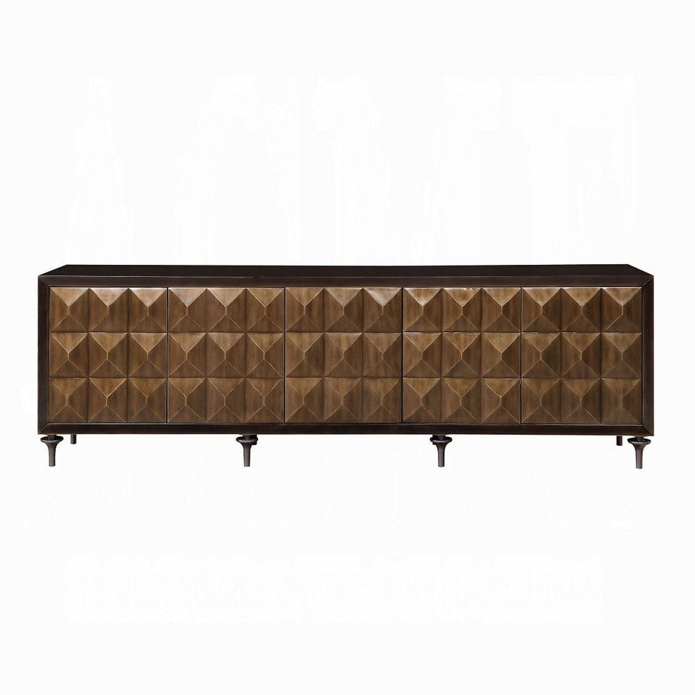 88 Inch Console Cabinet 5 Doors Bronze Legs Espresso Brown BM324673