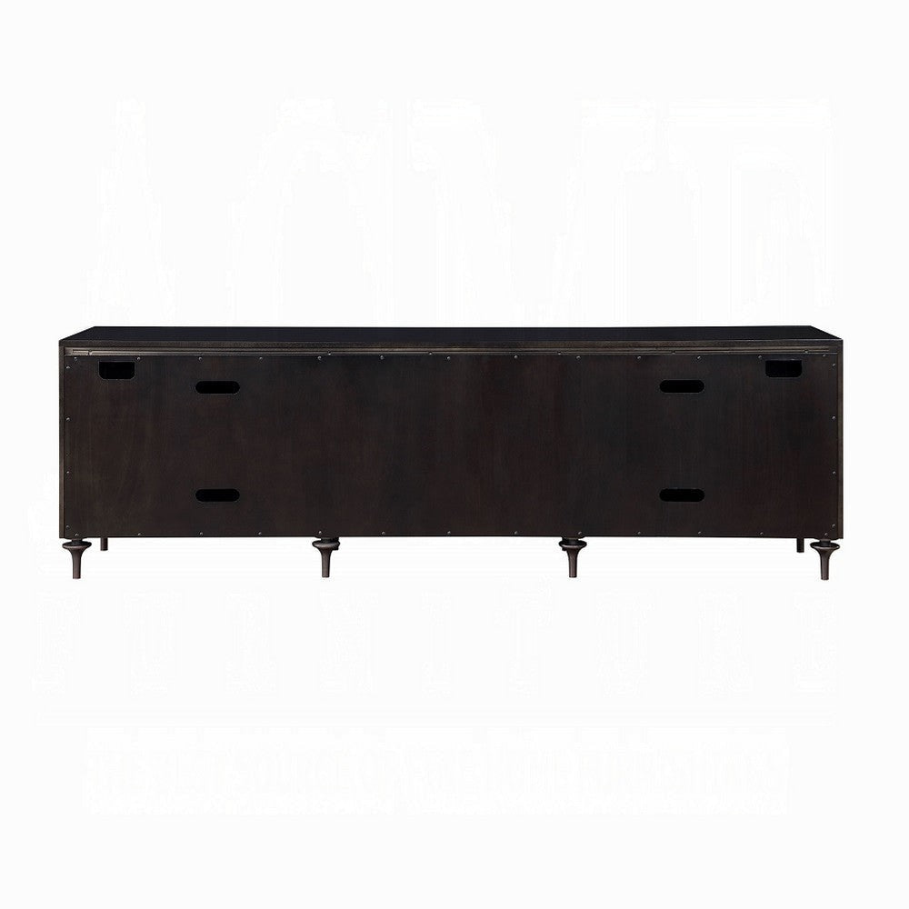 88 Inch Console Cabinet 5 Doors Bronze Legs Espresso Brown BM324673