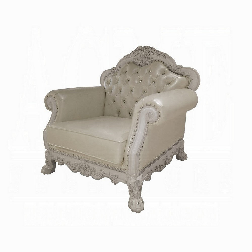 Ally Accent Chair with Claw Feet Bone White Tufted Faux Leather BM324675