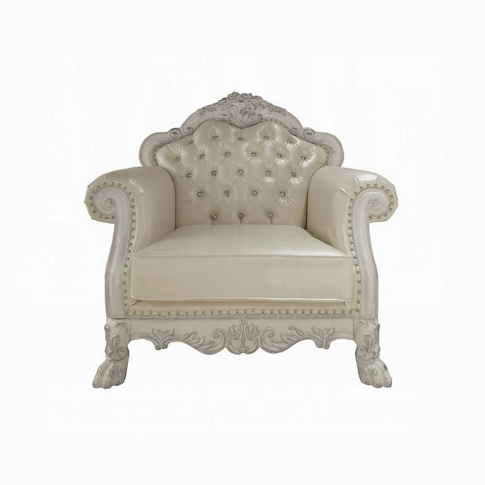 Ally Accent Chair with Claw Feet Bone White Tufted Faux Leather BM324675