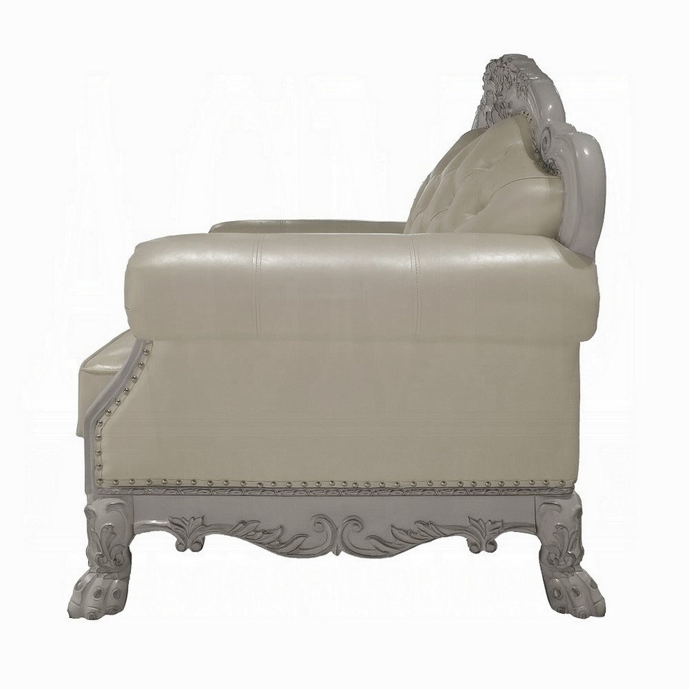 Ally Accent Chair with Claw Feet Bone White Tufted Faux Leather BM324675