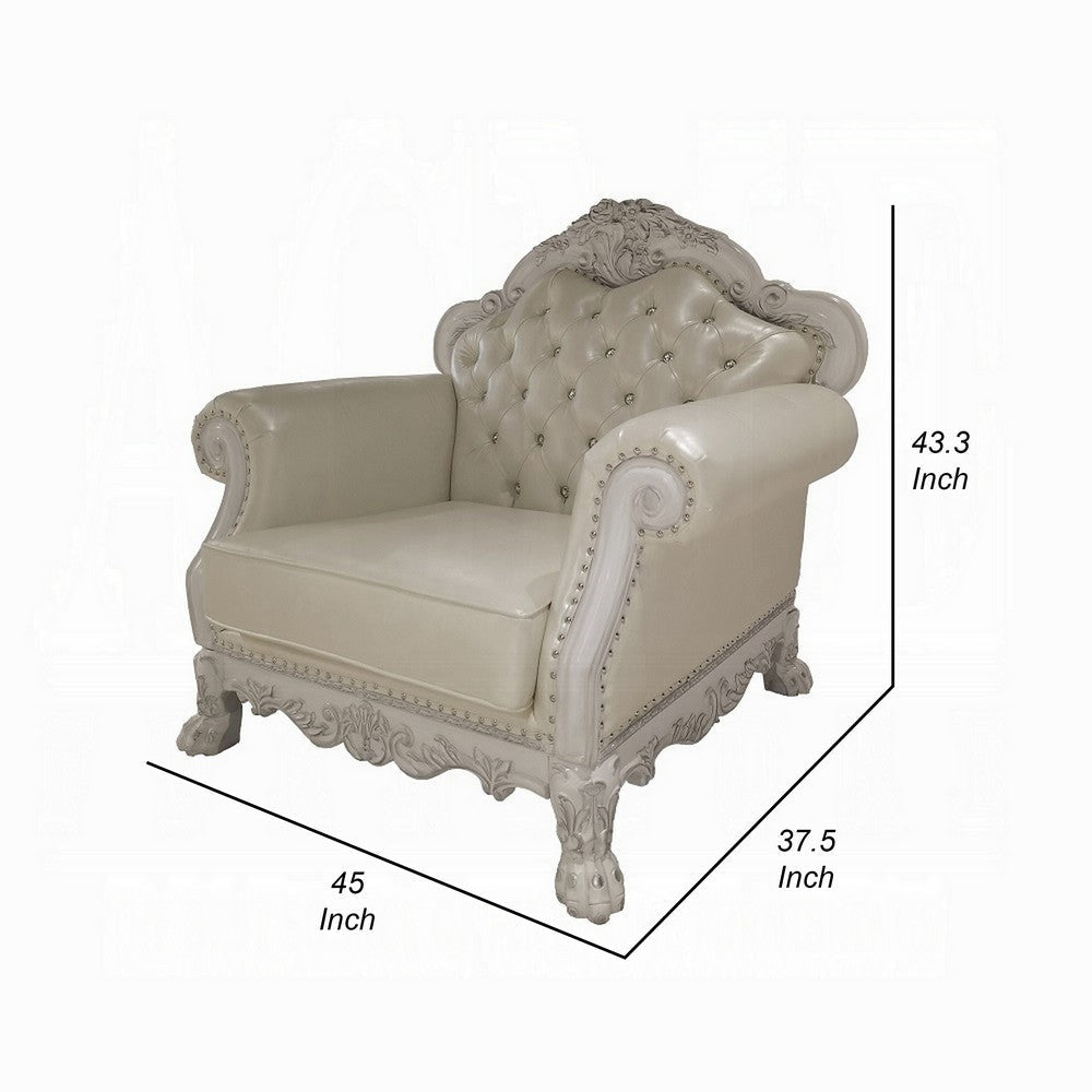 Ally Accent Chair with Claw Feet Bone White Tufted Faux Leather BM324675