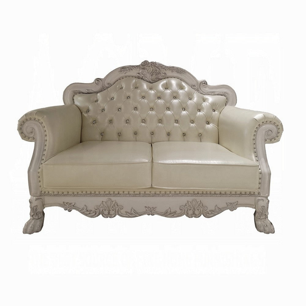 Ally Loveseat with 3 Pillows 64’’ Wood Vintage White Faux Leather BM324676