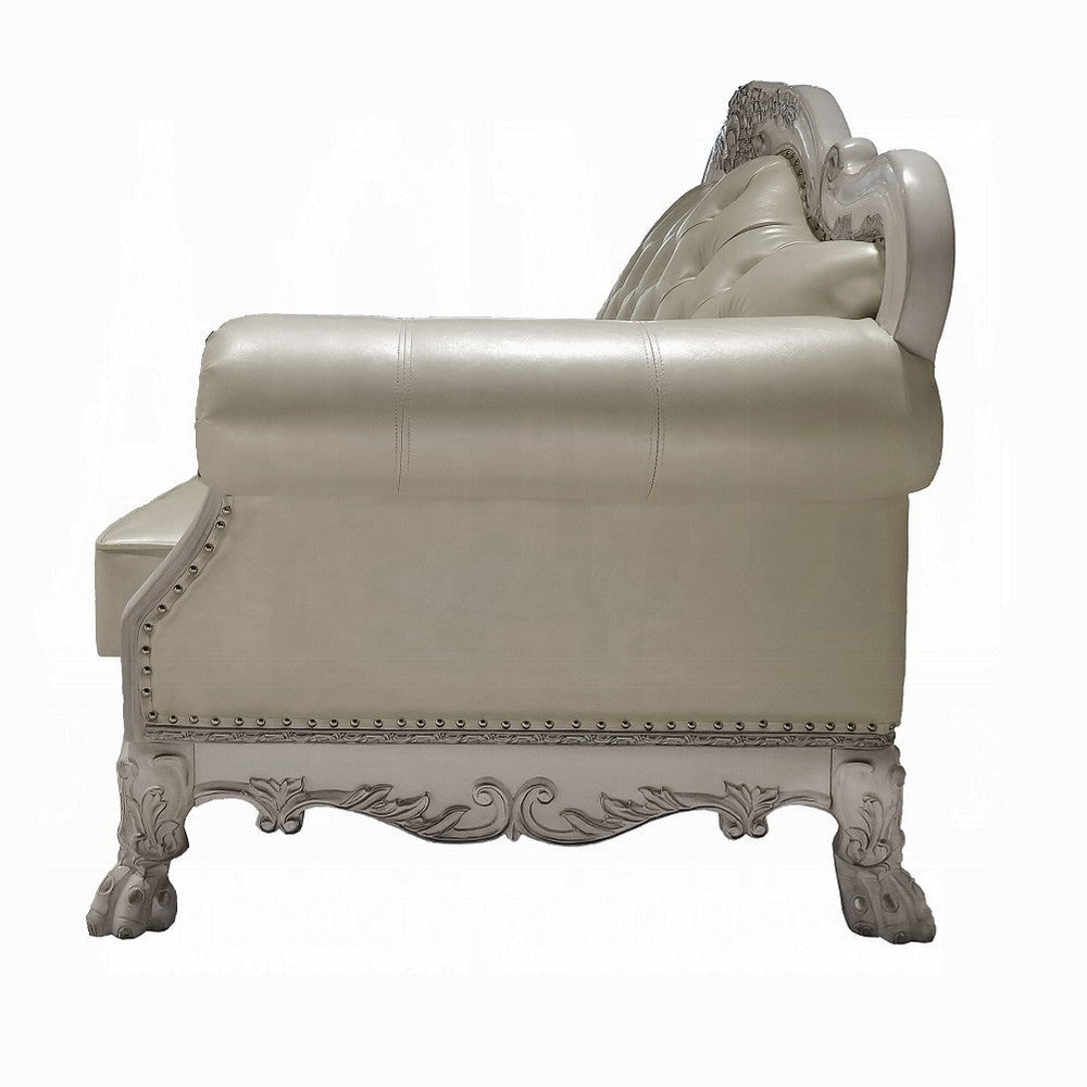 Ally Loveseat with 3 Pillows 64’’ Wood Vintage White Faux Leather BM324676