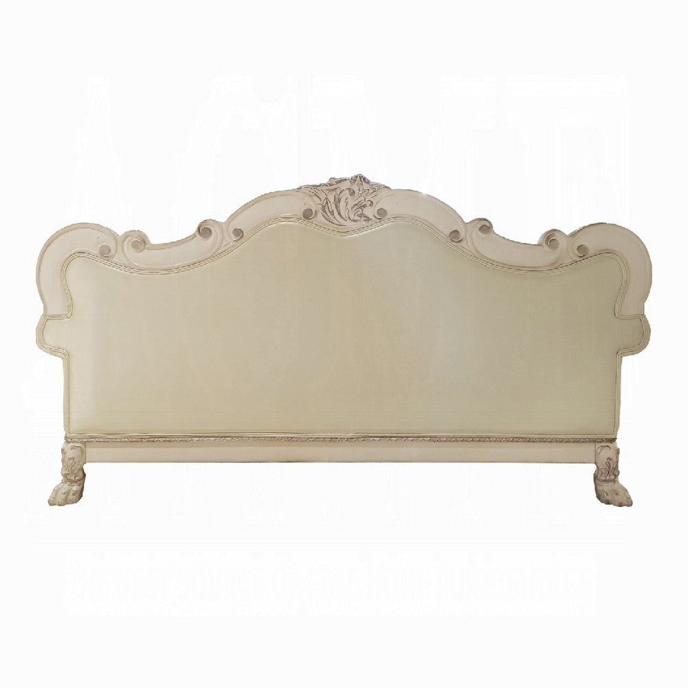 Ally Sofa 4 Pillows 86’’ Wood Claw Feet Vintage White Faux Leather BM324677