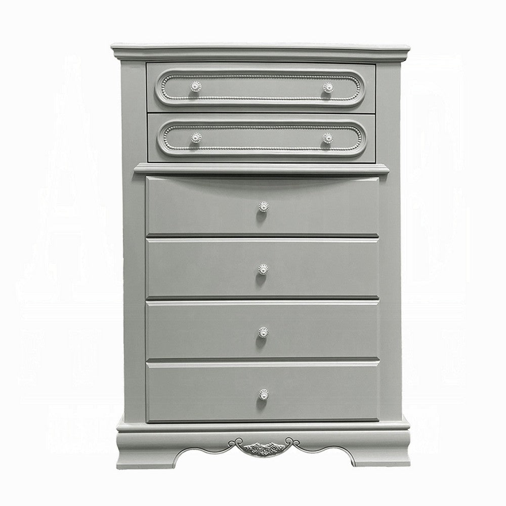 Auri Kids Tall Dresser Chest with 6 Drawers Scalloped Base Gray BM324681
